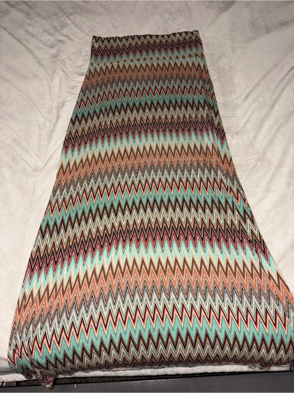 Daytrip Multicolor Chevron Maxi Skirt in Turquoise, Rust & Burgundy